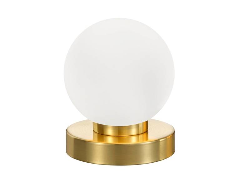 Reality Leuchten LED Nachttischlampe, Dimmfunktion, LED wechselbar, Warmweiß, kleine Bauhaus Lampe touch dimmbar Glas-kugel Lampenschirm Weiß Ø 12cm von Reality Leuchten