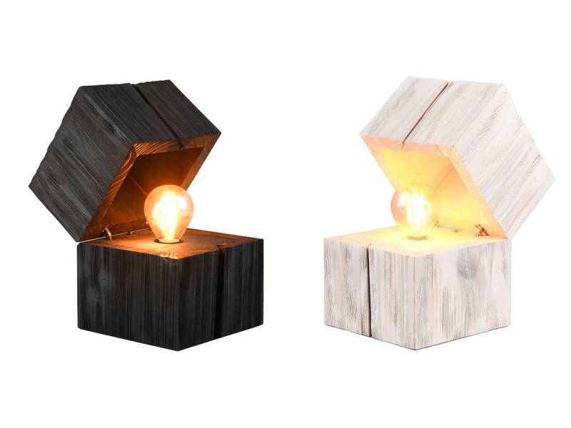 TRIO Leuchten LED Nachttischlampe, Klappkontaktschalter, LED wechselbar, Warmweiß, 2er SET kleine ausgefallen-e Würfel Holz-lampe Fensterbank H: 16cm von TRIO Leuchten