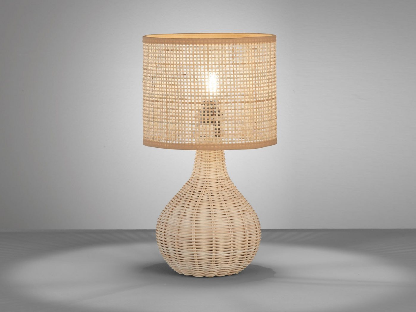 meineWunschleuchte LED Nachttischlampe, LED wechselbar, Warmweiß, Holzfuß & Designer Lampenschirm Korb-Geflecht Landhaus-Stil, Höhe 37cm von meineWunschleuchte