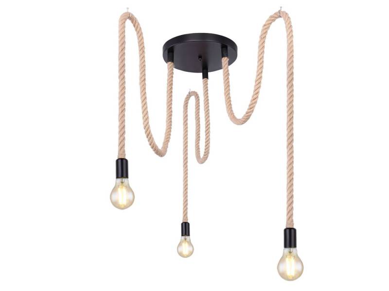 GLOBO LIGHTING LED Pendelleuchte, Dimmfunktion, LED wechselbar, Warmweiß, Affenschaukel Seil-lampe dreiflammig über-n Esstisch hängend, Ø 30cm von GLOBO LIGHTING