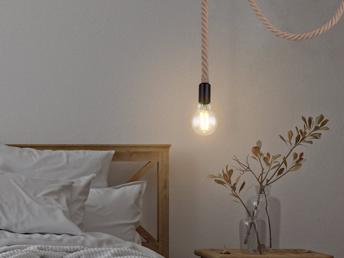 meineWunschleuchte LED Pendelleuchte, Dimmfunktion, LED wechselbar, Warmweiß, Affenschaukel Seil-lampe über Esstisch & Kücheninsel hängend, H: 160cm von meineWunschleuchte