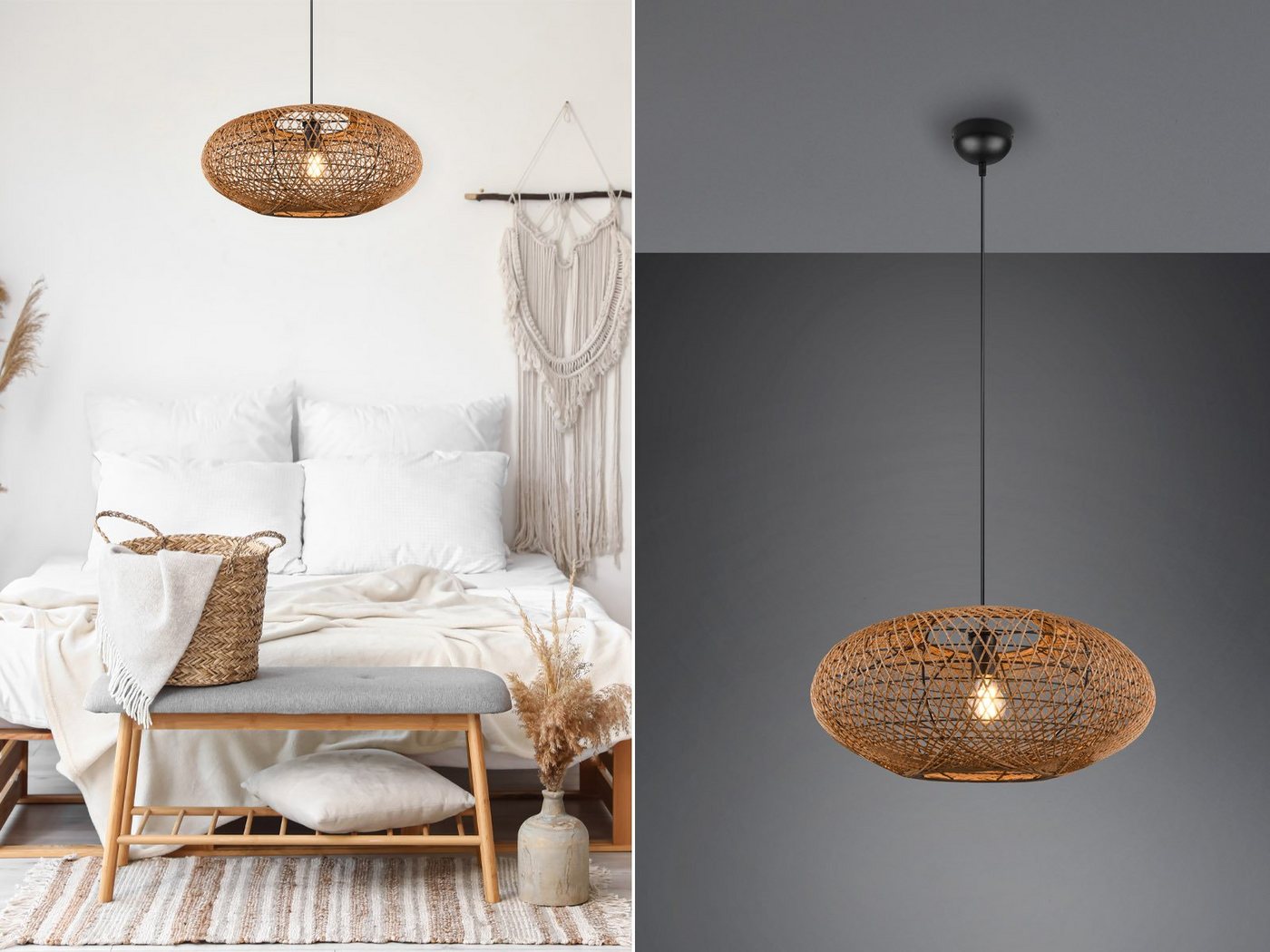 meineWunschleuchte LED Pendelleuchte, Dimmfunktion, LED wechselbar, Warmweiß, große ausgefallene Boho Korb-lampe für über Esstisch hängend, Ø 52cm von meineWunschleuchte