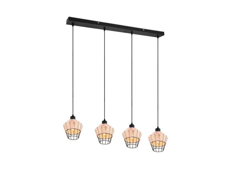 Reality Leuchten LED Pendelleuchte, Dimmfunktion, LED wechselbar, warmweiß, 4 flammig über Kochinsel hängend Boho Lampenschirm Rattan Natur, 95cm von Reality Leuchten