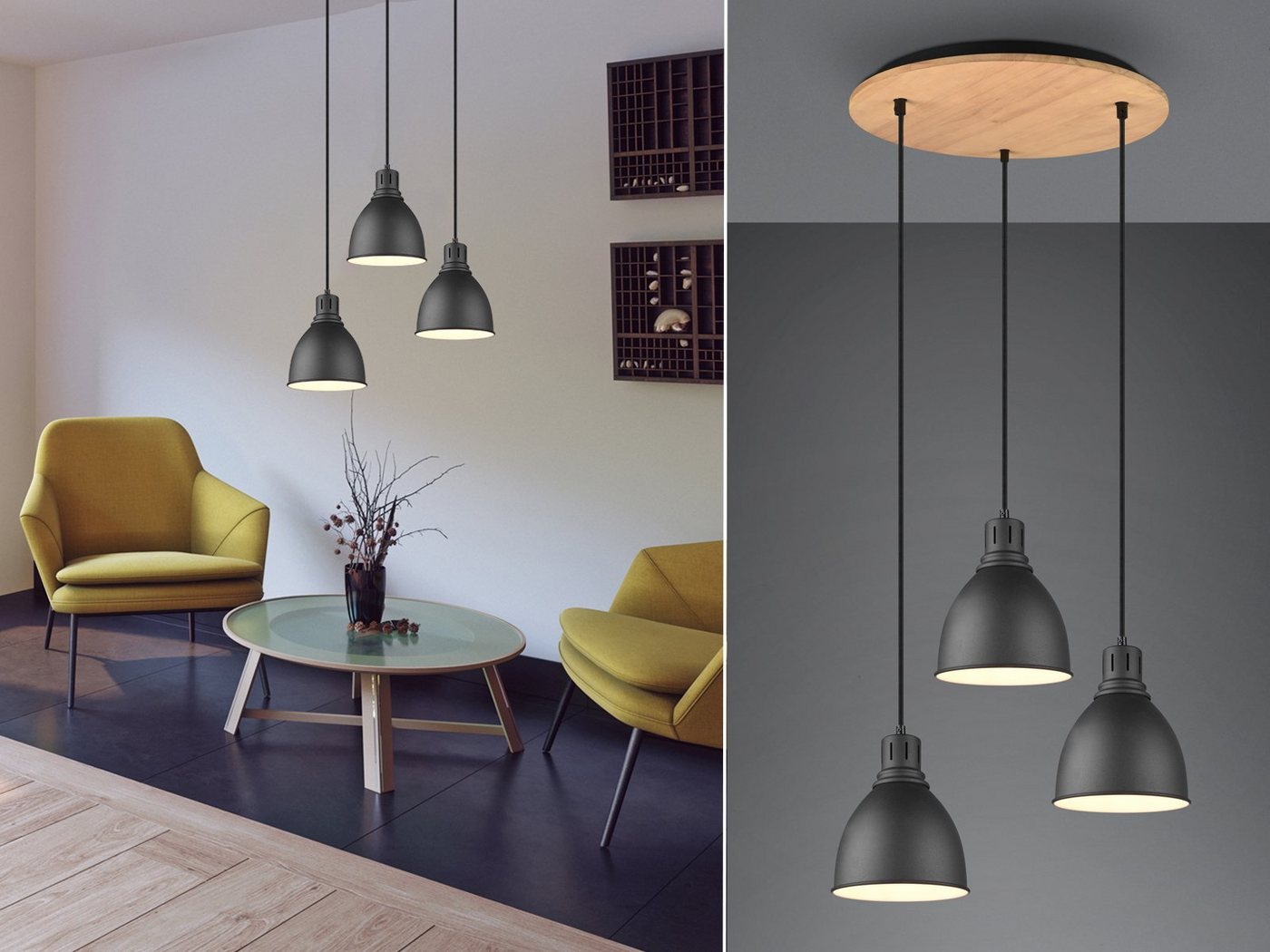 meineWunschleuchte LED Pendelleuchte, Dimmfunktion, LED wechselbar, Warmweiß, Industrial Style mit Holz für über-n Esstisch & Treppenhaus, Ø40cm von meineWunschleuchte