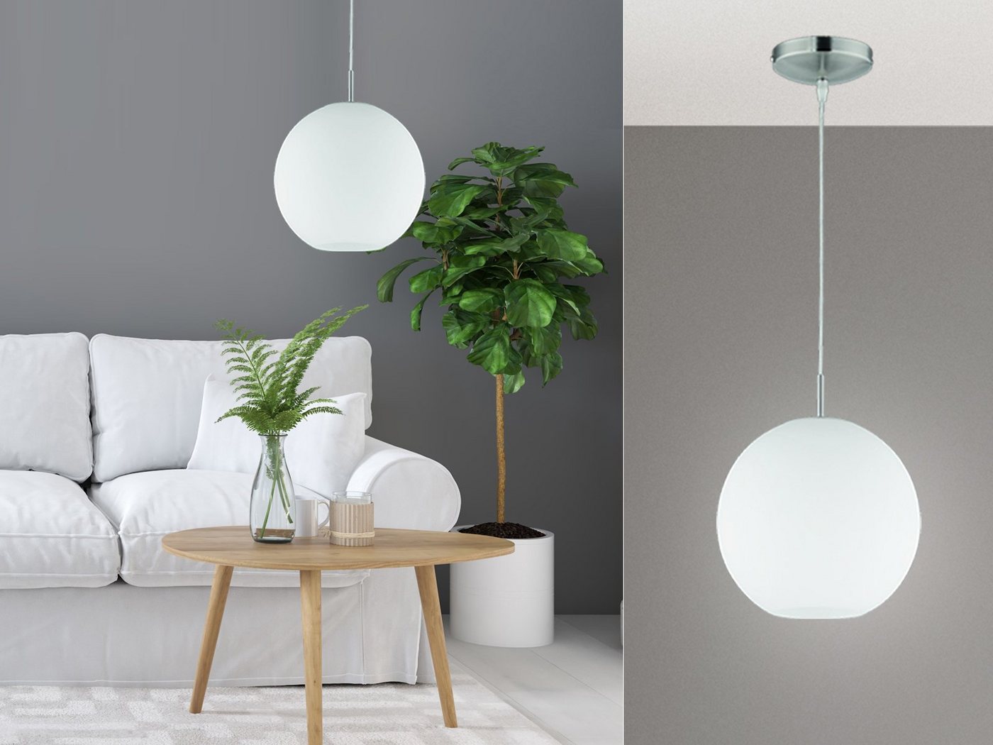 meineWunschleuchte LED Pendelleuchte, LED wechselbar, Warmweiß, coole Bauhaus Lampe über-n Esstisch & Bett Lampenschirm-e Glas, Ø30cm von meineWunschleuchte