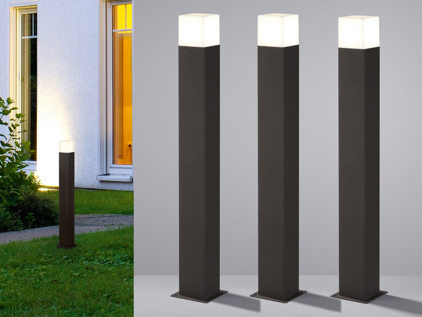 meineWunschleuchte LED Pollerleuchte, LED wechselbar, Warmweiß, 3er-Set Wegeleuchte Anthrazit 80cm, Wegbeleuchtung Garten beleuchten von meineWunschleuchte