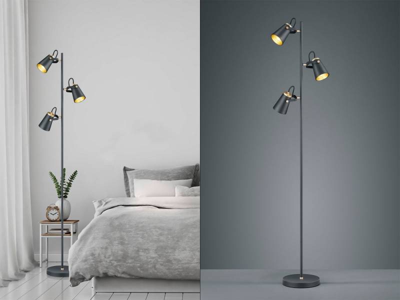 meineWunschleuchte LED Stehlampe, LED wechselbar, Warmweiß, Große Leselampe Lampenschirm Schwarz Gold-en mehrflammig, Höhe 160cm von meineWunschleuchte