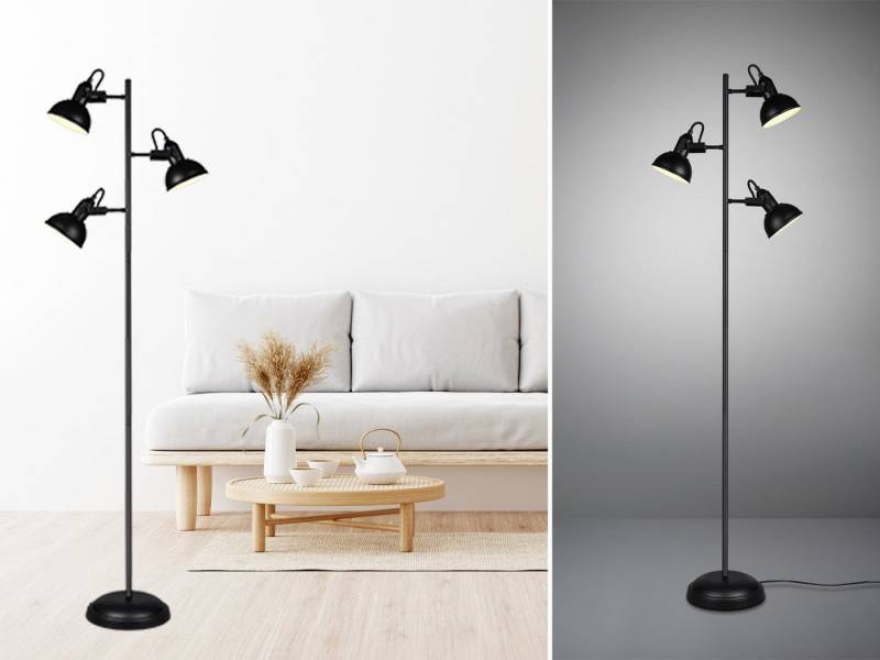 meineWunschleuchte LED Stehlampe, Dimmfunktion, LED wechselbar, Warmweiß, minimalistisch Industrial Retro Bauhaus, mehrflammig, Schwarz 150cm von meineWunschleuchte