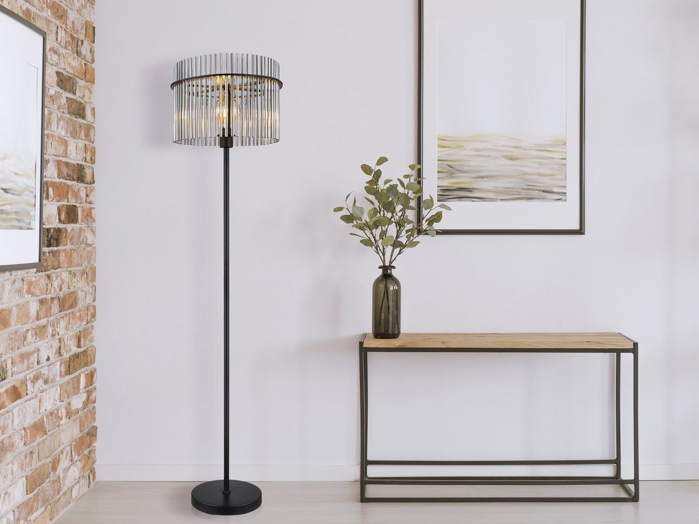 GLOBO LIGHTING LED Stehlampe, Dimmfunktion, LED wechselbar, warmweiß, ausgefallene Lampenschirm Rauch-glas stehend hinter Sofa Ecke, H 152cm von GLOBO LIGHTING