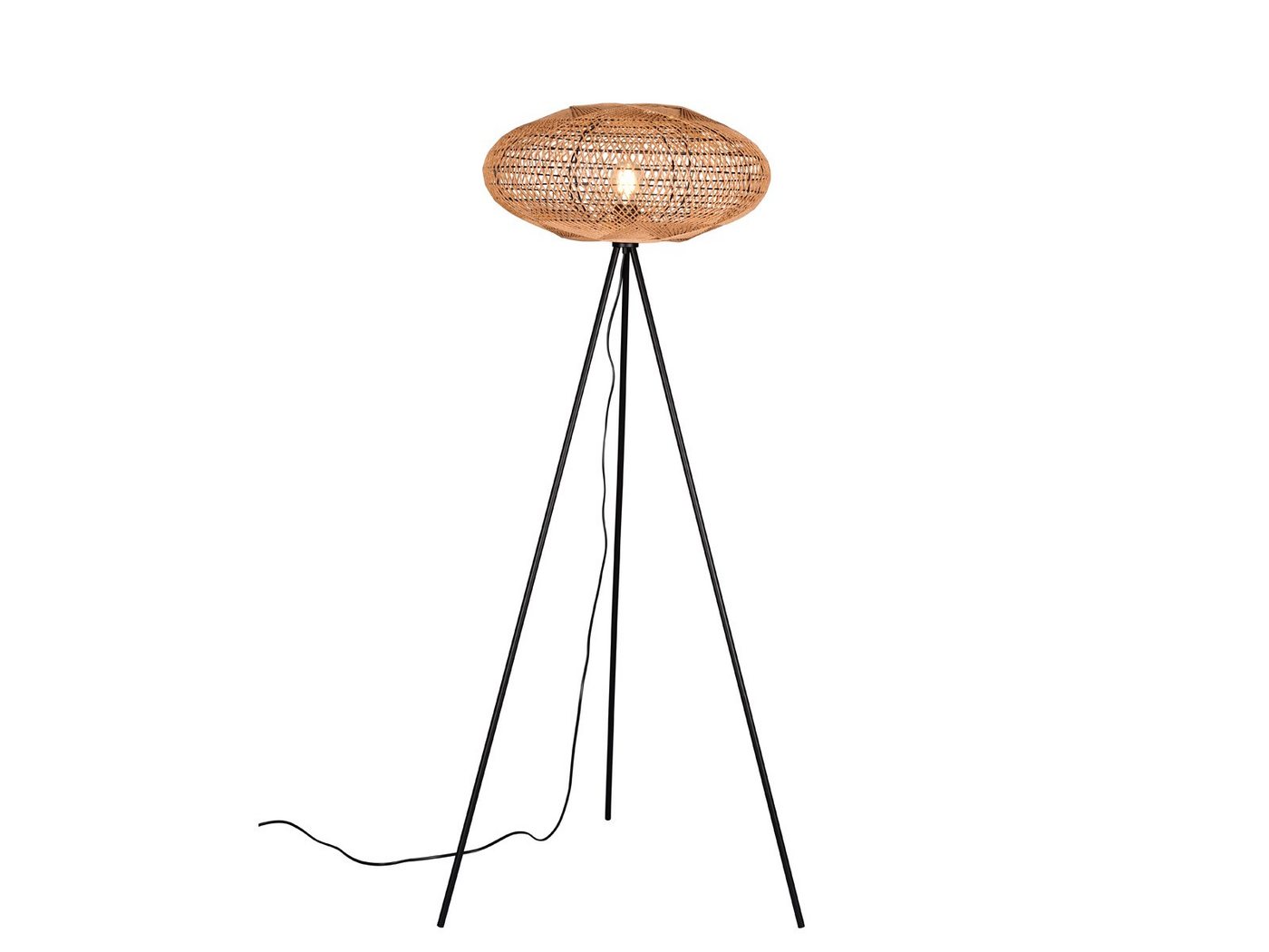 meineWunschleuchte LED Stehlampe, Dimmfunktion, LED wechselbar, warmweiß, ausgefallene moderne Tripod Korblampe dimmbar Dreibein Boho Höhe 150cm von meineWunschleuchte