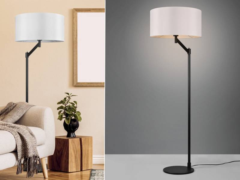 meineWunschleuchte LED Stehlampe, LED wechselbar, Warmweiß, Bauhaus Design-klassiker, Lampenschirm-e Stoff groß Schwarz Höhe 158cm von meineWunschleuchte