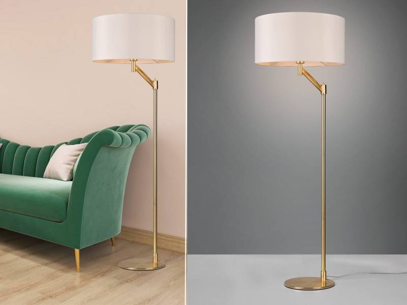 meineWunschleuchte LED Stehlampe, LED wechselbar, Warmweiß, Bauhaus Design-klassiker Lampenschirm-e Stoff groß, Gold-en Höhe 158cm von meineWunschleuchte