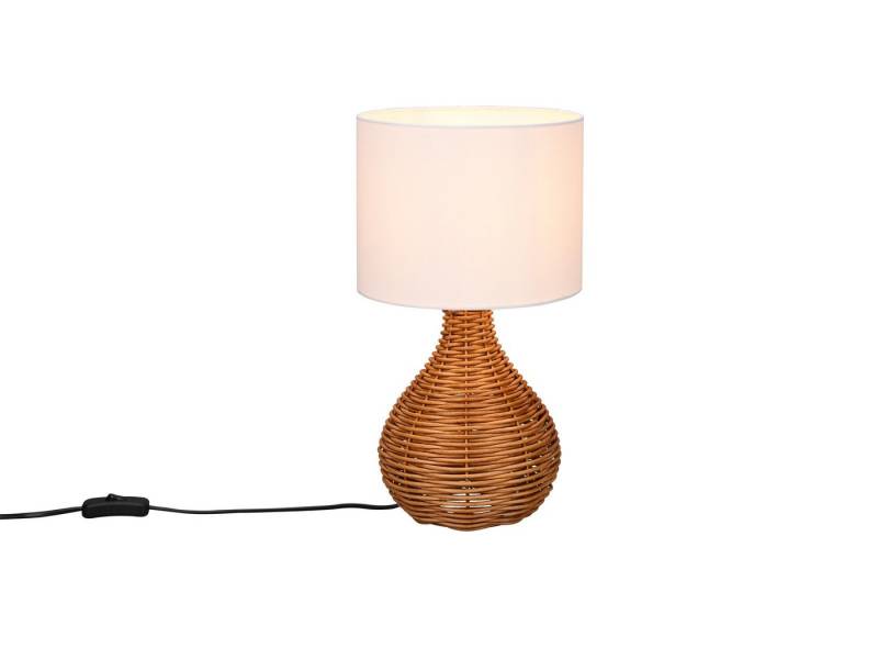 Reality Leuchten LED Tischleuchte, Dimmfunktion, LED wechselbar, in 3 Stufen dimmbar über Schnurschalter, warmweiß, große Boho Rattan-Lampe mit Stoffschirm, Höhe 40cm von Reality Leuchten