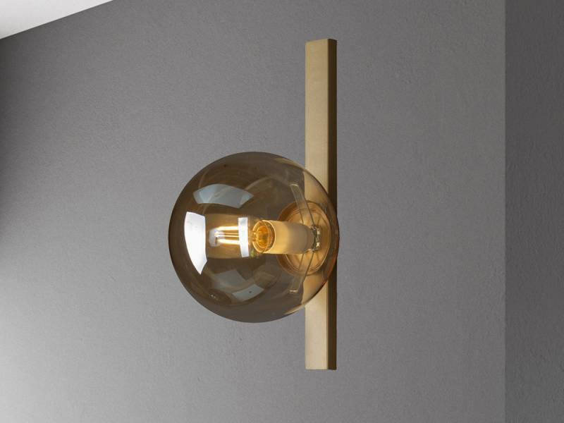 meineWunschleuchte LED Wandleuchte, Dimmfunktion, LED wechselbar, Warmweiß, innen, Bauhaus Lampe mit Schalter & Glas-kugel, Gold-en, Höhe 28cm von meineWunschleuchte