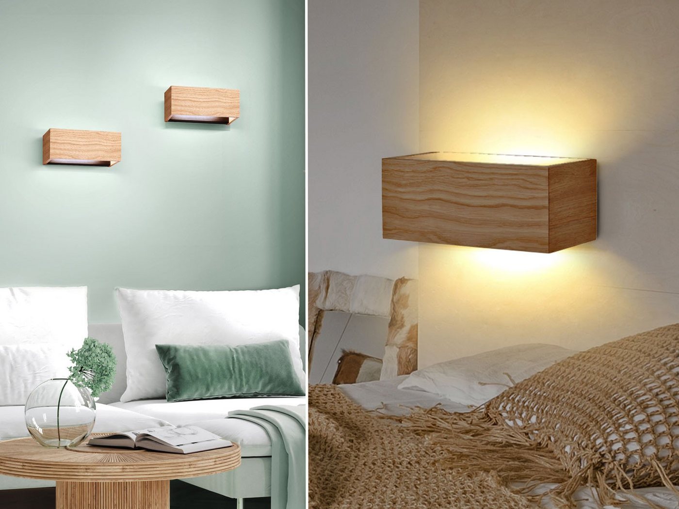 meineWunschleuchte LED Wandleuchte, LED fest integriert, Warmweiß, 2er SET exklusive Holz-Lampen 23cm, indirekte Wand-Beleuchtung innen von meineWunschleuchte