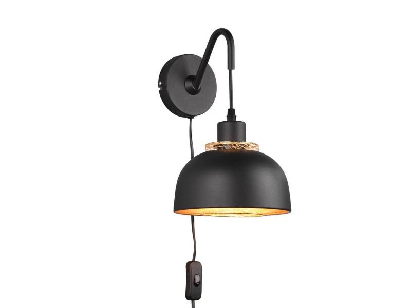 Reality Leuchten LED Wandleuchte, Leuchtmittel stufenweise über Schalter dimmbar, LED wechselbar, warmweiß, innen, Industrie-design mit Stecker Nachttischlampe Wand, Schwarz Gold von Reality Leuchten