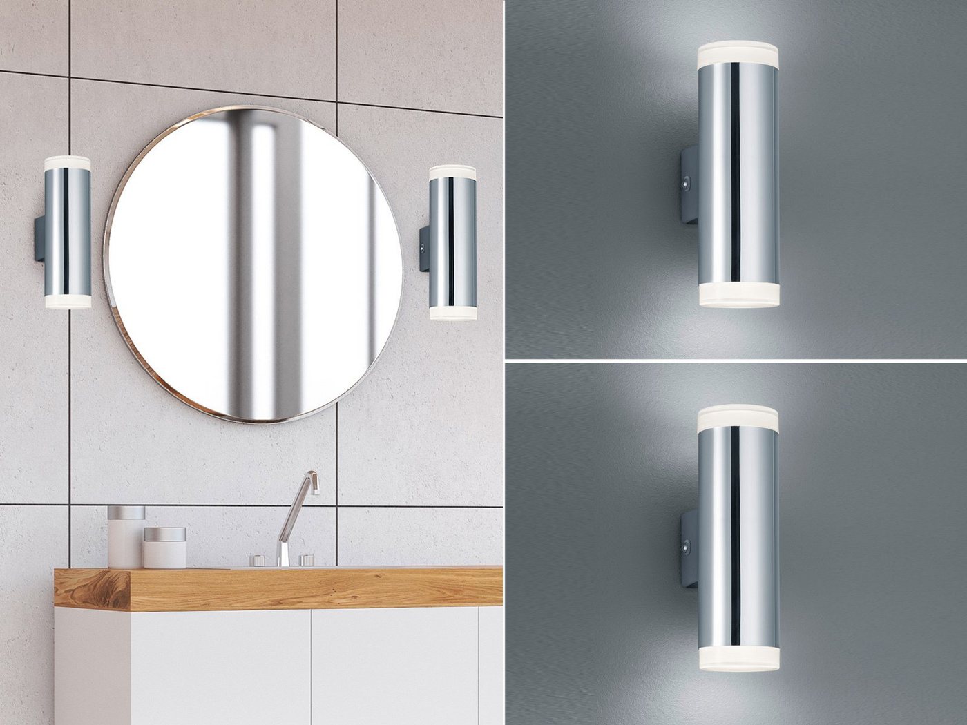 meineWunschleuchte Spiegelleuchte, LED fest integriert, Warmweiß, 2er Set Updown Badezimmerlampen Wand Gäste WC Bad-lampen, Höhe 17cm von meineWunschleuchte