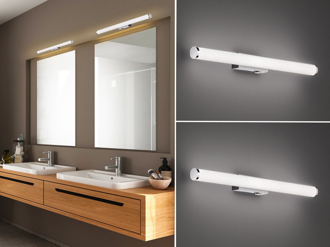 meineWunschleuchte Spiegelleuchte, LED fest integriert, Warmweiß, 2er Set Wand-lampe mit Schalter Badlampen Gäste WC Silber, Breite 60cm von meineWunschleuchte