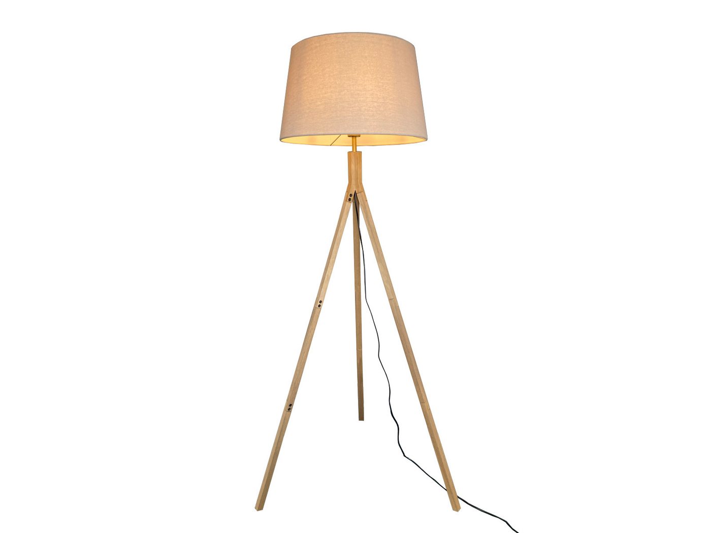 meineWunschleuchte Stehlampe, ohne Leuchtmittel, skandinavisch mit Stoff Lampen-schirm & Tripod Dreibein Holz-Fuß 157cm von meineWunschleuchte