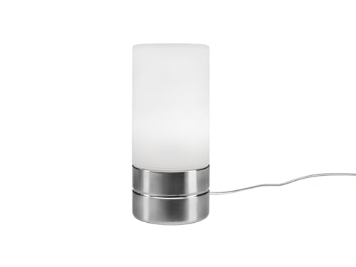 meineWunschleuchte Tischleuchte mit TOUCH Dimmer in dezentem DESIGN - Glasschirm Opal Weiß & Sockel Nickel matt – Neue TOUCH Generation geeignet für LED von meineWunschleuchte