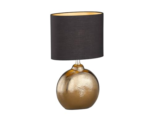 meineWunschleuchte Tischlampe mit Keramikfuß Bronze Antik & Stoffschirm Schwarz Gold, Höhe 39cm von meineWunschleuchte