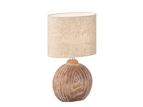 meineWunschleuchte Tischlampe mit Keramikfuß Holzfarben & Lampenschirm Leinen Beige, Höhe 39cm von meineWunschleuchte