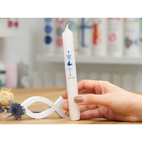 Anzündkerzen 2Er Set Symbole Blau Wachsverziert Und Personalisiert - Für Deine Taufe von meinkerzenshop