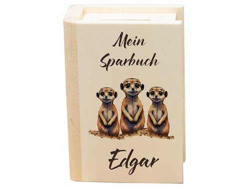 meinkerzenshop Mein erstes Sparbuch - personalisierte Spardose aus Holz mit unterschiedlichen Kindermotiven zur Auswahl von meinkerzenshop