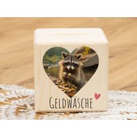 Spardose Würfel Geldwaschbär von meinkerzenshop