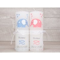 Zwillingstaufkerzen Rustik Elefant 17607 Individualisierbar Für Mädchen Und Jungen, Handmade von meinkerzenshop