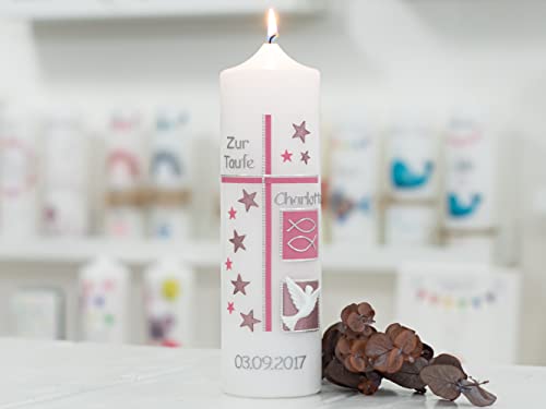 meinkerzenshop Taufkerze Charlotte Junge oder Mädchen mit Name und Datum, individuell, persönlich u. handgemacht 16914 von meinkerzenshop