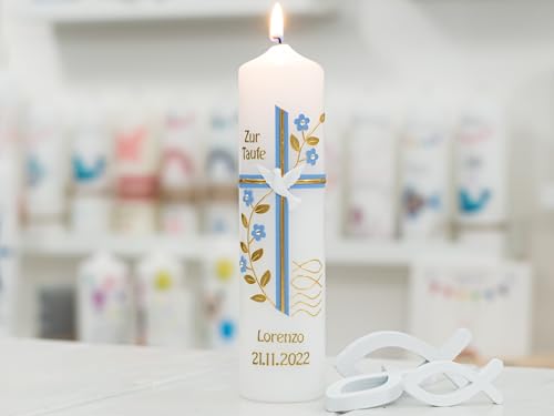 meinkerzenshop Taufkerze Lorenzo personalisiert mit Name und Datum, individuell und mit Echtwachs handverziert für Junge und Mädchen meinkerzenshop Taufkerze Lorenzo personalisiert mit Name und Datum, individuell und mit Echtwachs handverziert für Junge und Mädchen von meinkerzenshop