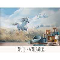 Pferdetapete Mit Namen, Maßgeschneidert | Mädchen Kinderzimmer Pferde Tapete von meinkizi