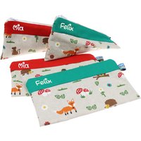 Federmäppchen Waldtiere Dreieck O. Quadrat Mit Namen Personalisiert Mäppchen Schulmäppchen Schlamperle Schlampermäppchen Fuchs Igel Eule von meinnameManufaktur