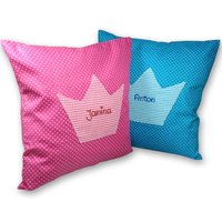 Kissen Punkte Mit Namen Und Krone Blau/Pink - Personalisiert Geschenk Zu Weihnachten Nikolaus Personalisiertes Dekokissen von meinnameManufaktur