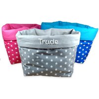 Utensilo Sterne Blau Grau Pink Mit Namen Stoffkorb Aufbewahrungskorb Korb Osternest Stoffbox F. Bad Nähutensilien Körbchen Stoffkörbchen von meinnameManufaktur