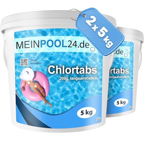 10 kg (2 x 5 kg) MEINPOOL24.DE Chlortabs 200 g langsamlöslich organisch von meinpool24.de