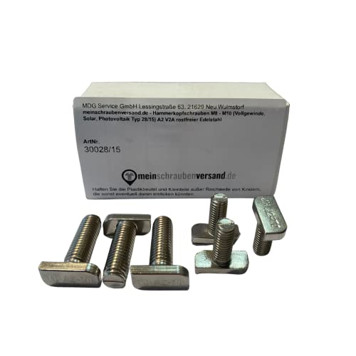 meinschraubenversand.de - Hammerkopfschrauben M10x30 100 Stück (Vollgewinde, Solar, Photovoltaik Typ 28/15) A2 V2A rostfreier Edelstahl - M10 x 30 100 von meinschraubenversand.de