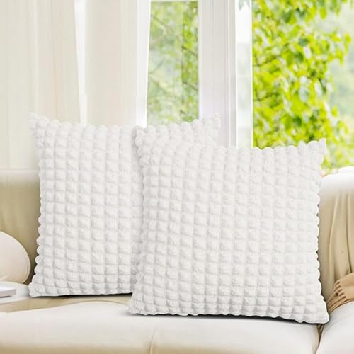 meioro 2er Set Stereoscopic Kissenbezüge, 45x45cm Quadratische Kissenbezug, Solid Plaid Kissenhülle, Dekokissen Kopfkissenbezug mit Unsichtbarem Reissverschluss Cushion Cover (Weiß) von meioro