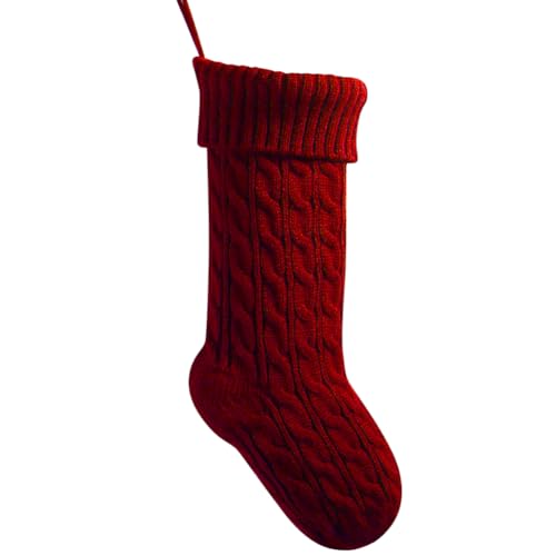 meioro 46cm Große Weihnachtsstrumpf, Kabel Gestrickt Nikolausstrumpf für Kinder, Klassische Weihnachten Befüllen Taschen Kamin Hängende Strümpfe für Familie Urlaub Party Dekorationen (Red,46cm/18”) von meioro