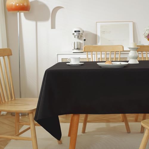 meioro Abwaschbar Tischdecke, Textil Leinen Wasserabweisend Lotuseffekt Tischtuch, Rechteck Polyester Tischdecken, Wasserdicht Dauerhaft Kratzfest für Haus Küche Party Dekorationen(Schwarz,120×160cm) von meioro