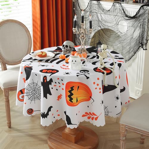 meioro Halloween Tischdecken, 150cm Durchmesser Kürbis Fledermaus Hallowmas Tischdecke, Rechteck dekorative Tischdecke, Allerheiligen Tag Küche Tischdecke für Party,Festival Feier,Home Tischdekoration von meioro