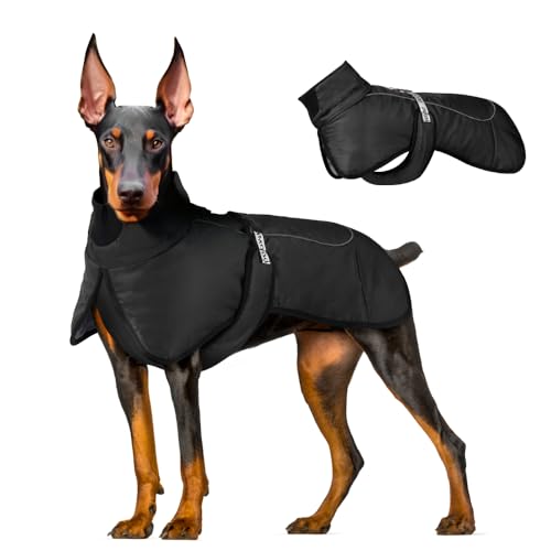 meioro Hund Wintermäntel Wasserdichte Warme Hundejacke Winddichte Reflektierende Haustierjacke, Hunde Winterjacken Kaltwettermantel für Medium Große Haustiere Weste Geschirr Hundekleidung 3XL, Schwarz von meioro