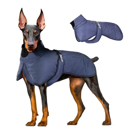 meioro Hund Wintermäntel wasserdichte Warme Hundejacke Winddichte Reflektierende Haustierjacke, Hunde Winterjacken Kaltwettermantel für Medium Große Haustiere Weste Geschirr Hundekleidung 4XL, Blau von meioro