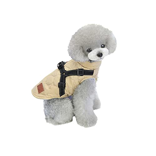 meioro Hundebekleidung Warmer Hundemantel mit reflektierendem Geschirr Winddichte Hundejacke Winterhunde Baumwolltuch Verdickte ärmellose Weste Baumwollhundepullover Haustierjacken (Khaki, XXL) von meioro