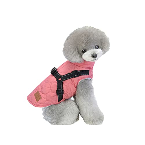 meioro Hundebekleidung Warmer Hundemantel mit reflektierendem Geschirr Winddichte Hundejacke Winterhunde Baumwolltuch Verdickte ärmellose Weste Baumwollhundepullover Haustierjacken (Rosa, M) von meioro