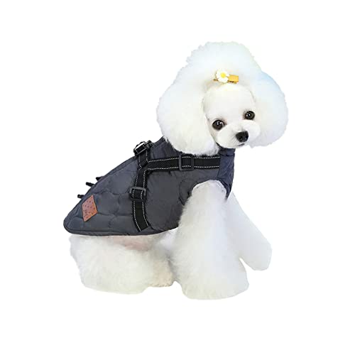 meioro Hundebekleidung Warmer Hundemantel mit reflektierendem Geschirr Winddichte Hundejacke Winterhunde Baumwolltuch Verdickte ärmellose Weste Baumwollhundepullover Haustierjacken (grau, L) von meioro