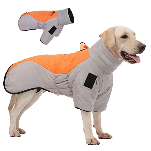 meioro Hundemantel für Kaltes Wetter, Wasserdichter Hundepullover Reflektierender Hundejacken, Winterweste Für Mittelgroße Hunde Mit Geschirr & D-Ringen Hundekleidung(Grau+Orange, 2XL) von meioro