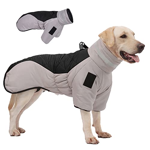 meioro Hundemantel für Kaltes Wetter, Wasserdichter Hundepullover Reflektierender Hundejacken, Winterweste Für Mittelgroße Hunde Mit Geschirr & D-Ringen Hundekleidung(Grau+Schwarz, 2XL) von meioro