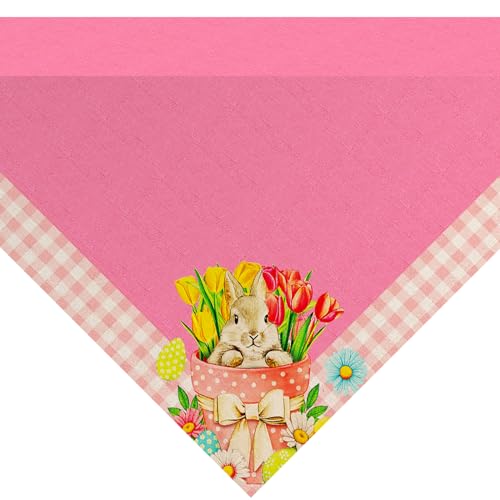 meioro Oster Tischdecke, niedliche Hase rechteckige Tischdecke 85x85cm, Bunte saisonale Frühling Küche Tischdekoration für Feiertagsparty, Abendessen (Rosa Kaninchen, 85x85) von meioro